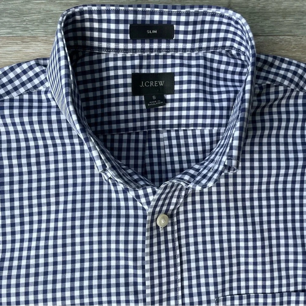 J. Crew Checkered Button-down Shirt Size S Slim Blue and White Gingham